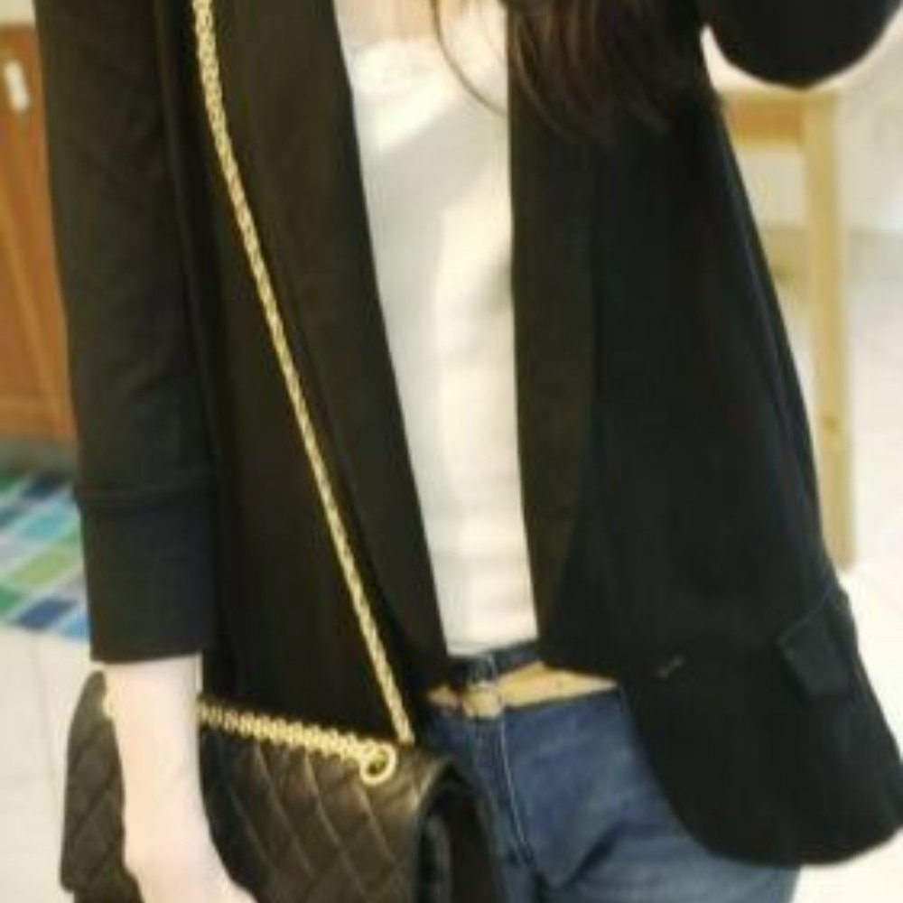 Royal Party One Button 3/4 Sleeve Black Blazer